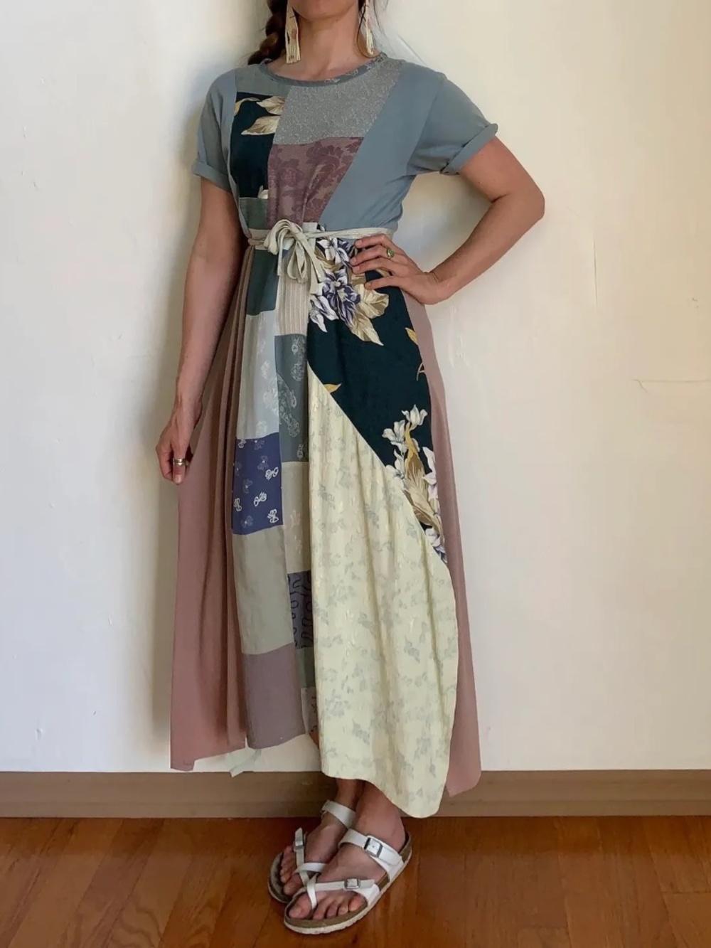 Vintage 1990s Patchwork Dress Cottagecore Donna Jessica Midi